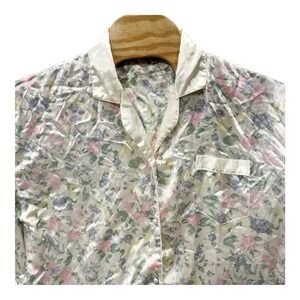 Gilligan O'Malley Silky Cream Nightgown XL Button Up‎ Floral Vintage 90s Granny